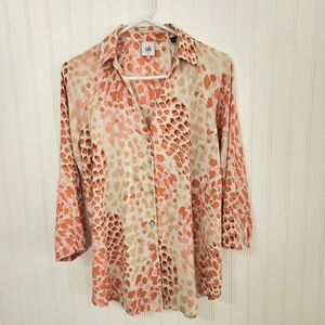 Cabi | Leopard Button Up Blouse Cream Pink Orange XS